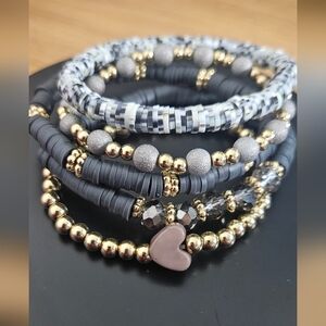Gold and Gray Beaded Bracelet Set